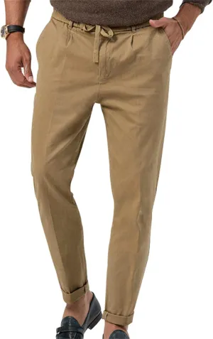Men's Casual Dress Pants Drawstring Straight Leg Thin Pants Solid Color Business Simple Trousers for Formal Occasion