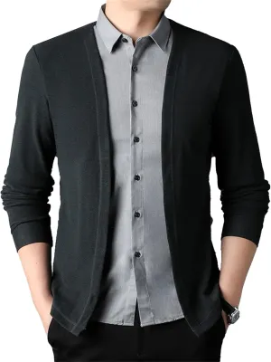 Men's Casual Lightweight Cardigan Sweater Slim Fit Business Knitted Cardigans Open Front Long Sleeve Sweaters