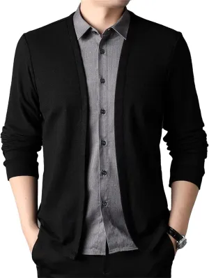 Men's Casual Lightweight Cardigan Sweater Slim Fit Business Knitted Cardigans Open Front Long Sleeve Sweaters