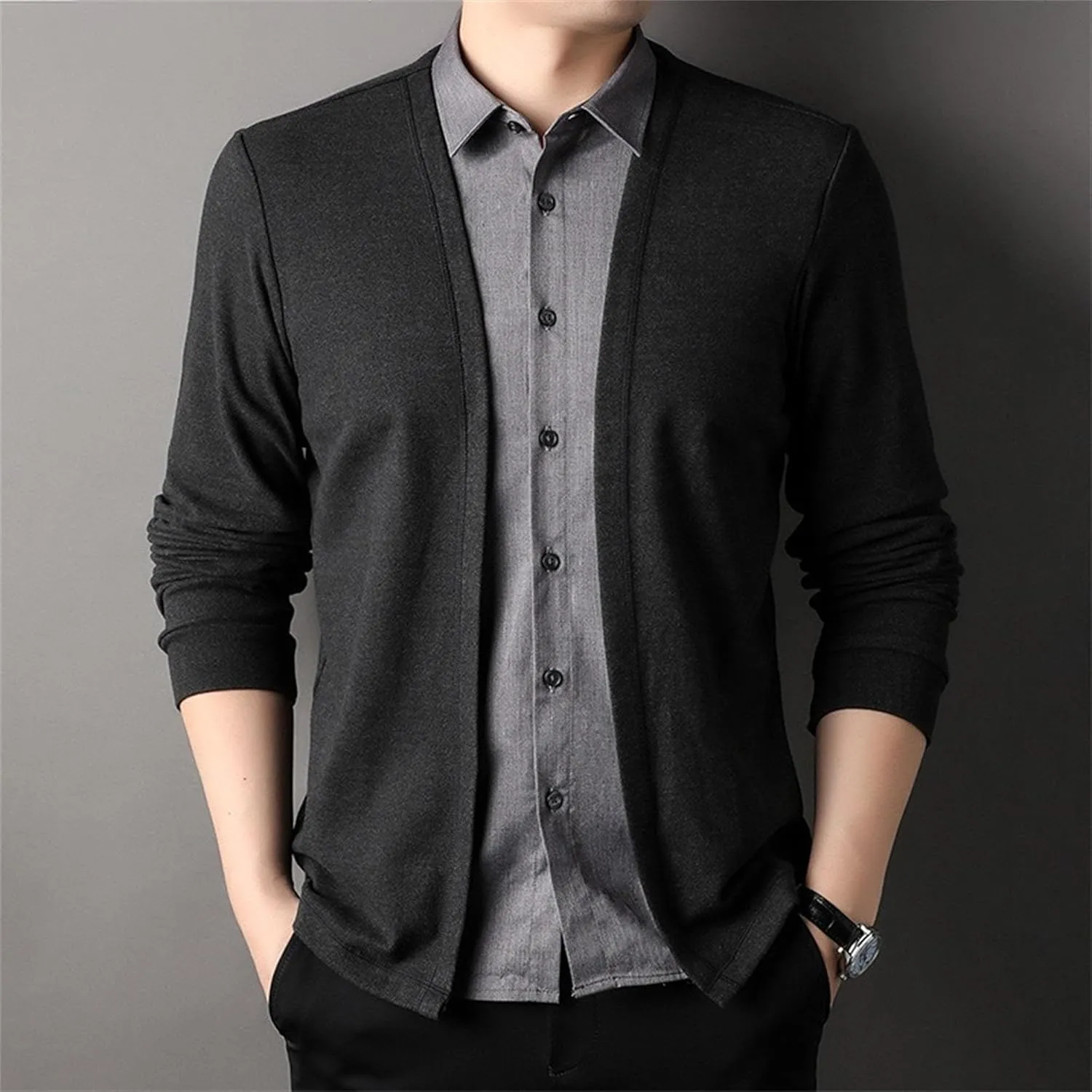 Men's Casual Lightweight Cardigan Sweater Slim Fit Business Knitted Cardigans Open Front Long Sleeve Sweaters
