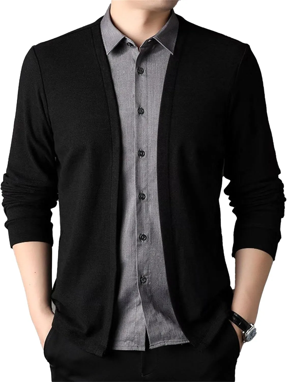 Men's Casual Lightweight Cardigan Sweater Slim Fit Business Knitted Cardigans Open Front Long Sleeve Sweaters