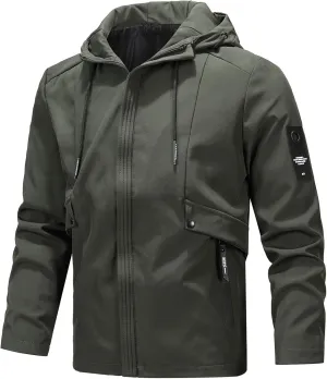 Mens Casual Windproof Hoodie Bomber Jackets Full Zip Windbreaker Warm Winter Coats Lightweight Waterproof