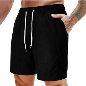 Men's Corduroy Shorts Casual Active Track Shorts Workout Outdoor Fashion Drawstring Lounge Shorts with Pockets
