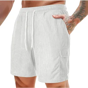 Men's Corduroy Shorts Casual Active Track Shorts Workout Outdoor Fashion Drawstring Lounge Shorts with Pockets