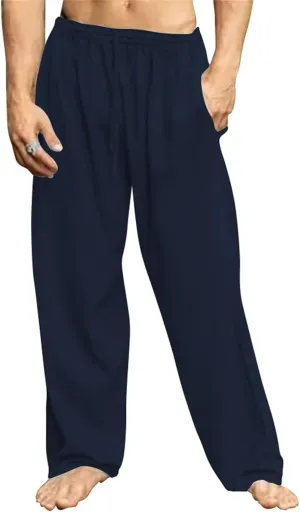 Mens Cotton Linen Drawstring Pants Lightweight Summer Casual Loose Yoga Jogger Pant Elastic Waist Wide Leg Sweatpants