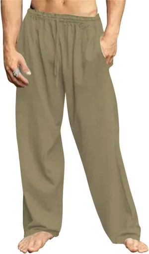 Mens Cotton Linen Drawstring Pants Lightweight Summer Casual Loose Yoga Jogger Pant Elastic Waist Wide Leg Sweatpants
