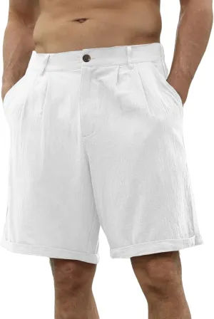 Mens Cotton Linen Shorts Summer Beach Lightweight Elastic Waist Short Pants Casual Loose Fit Lounge Athletic Shorts