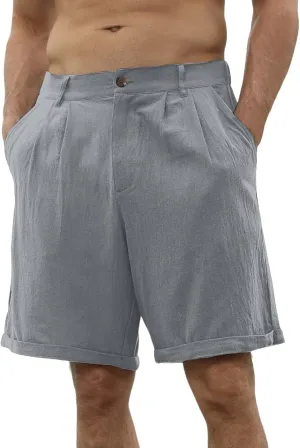Mens Cotton Linen Shorts Summer Beach Lightweight Elastic Waist Short Pants Casual Loose Fit Lounge Athletic Shorts