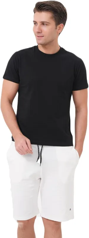Men's Cotton Pocket Elastic Waist Lace-Up Shorts - (White,L)