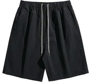 Men's Cotton Woven Pajama Shorts Lounge Outdoor Shorts with Pockets Drawstring Bottoms