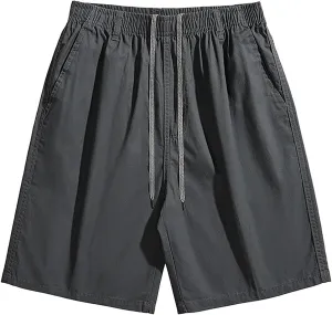 Men's Cotton Woven Pajama Shorts Lounge Outdoor Shorts with Pockets Drawstring Bottoms