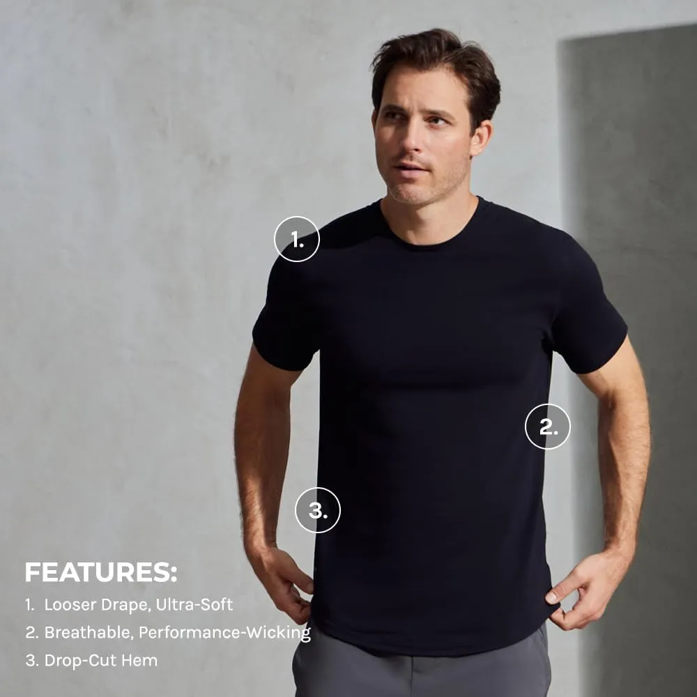 Mens Drop-Cut Men's T Shirt, Plain Tshirts for Men, Drop Cut Basic Crewneck Tee, Wrinkle Resistant, Stretch Fit