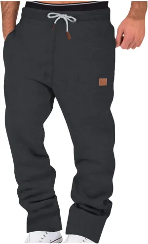 Mens Fleece Lined Sweatpants Casual Open Bottom Joggers Drawstring Elastic Waist Athletic Pants with Pockets