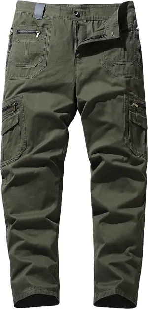 Mens Heavyweight Fleece Cargo Sweatpants Baggy Loose Fit Elastic Waist Athletic Jogger Sweatpants with Multi-Pockets