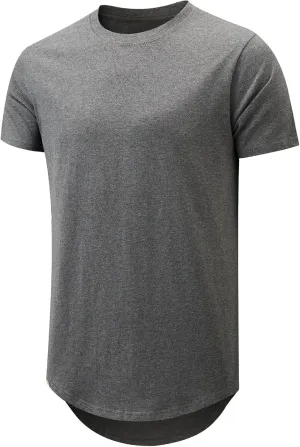 Mens Hipster Longline T Shirts Crewneck T-Shirt Lightweight Short Sleeve Premium Cotton Tee Shirts