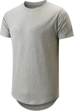 Mens Hipster Longline T Shirts Crewneck T-Shirt Lightweight Short Sleeve Premium Cotton Tee Shirts