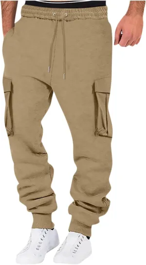 Mens Jogger Sweatpants Baggy Wide Leg Cargo Pants with Pockets Cotton Lightweight Outdoor Camping Hiking Work Pants