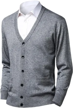 Men's Knit Cardigans Full Front Button Sweater Wool Blend V Neck Knitted Pullover Classic Soft Knitwear Jumpers