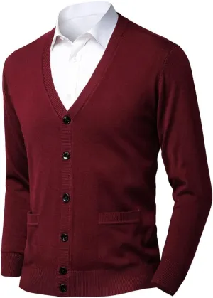 Men's Knit Cardigans Full Front Button Sweater Wool Blend V Neck Knitted Pullover Classic Soft Knitwear Jumpers