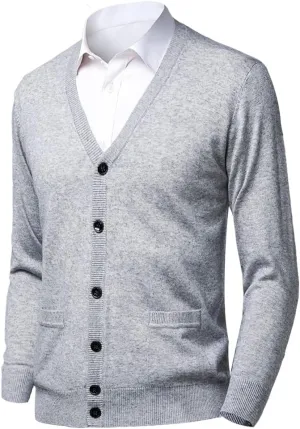 Men's Knit Cardigans Full Front Button Sweater Wool Blend V Neck Knitted Pullover Classic Soft Knitwear Jumpers