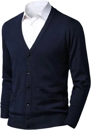 Men's Knit Cardigans Full Front Button Sweater Wool Blend V Neck Knitted Pullover Classic Soft Knitwear Jumpers