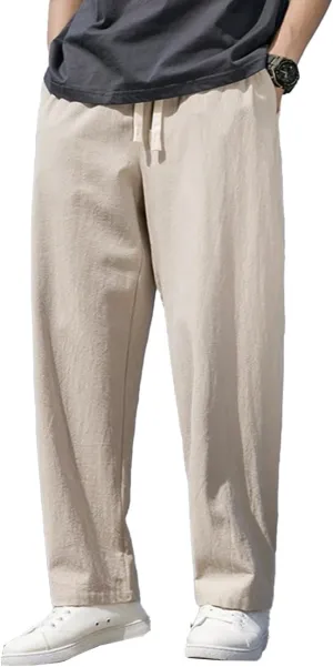 Mens Linen Casual Pants Elastic Waist Drawstring Trousers Yoga Beach Summer Ankle Pants