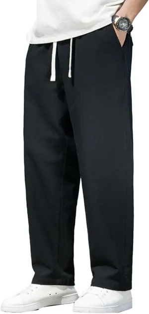 Mens Linen Casual Pants Elastic Waist Drawstring Trousers Yoga Beach Summer Ankle Pants