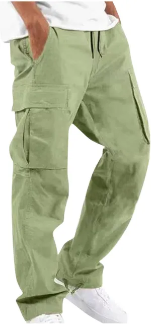 Men's Multi-Pockets Drawstring Elastic Waist Cargo Pants Adjustable Ankle Casual Pants Lightweight Workout Pants