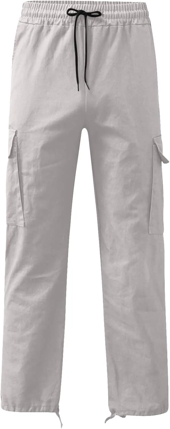Men's Multi-Pockets Drawstring Elastic Waist Cargo Pants Adjustable Ankle Casual Pants Lightweight Workout Pants