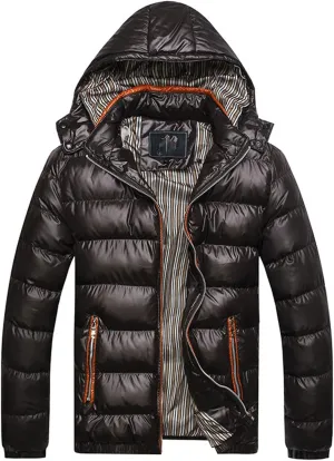 Mens Puffer Jacket Fashion Casual Solid Color Zipper Pocket Cotton Padded Jacket Coat Winter Jackets Warm Puffer