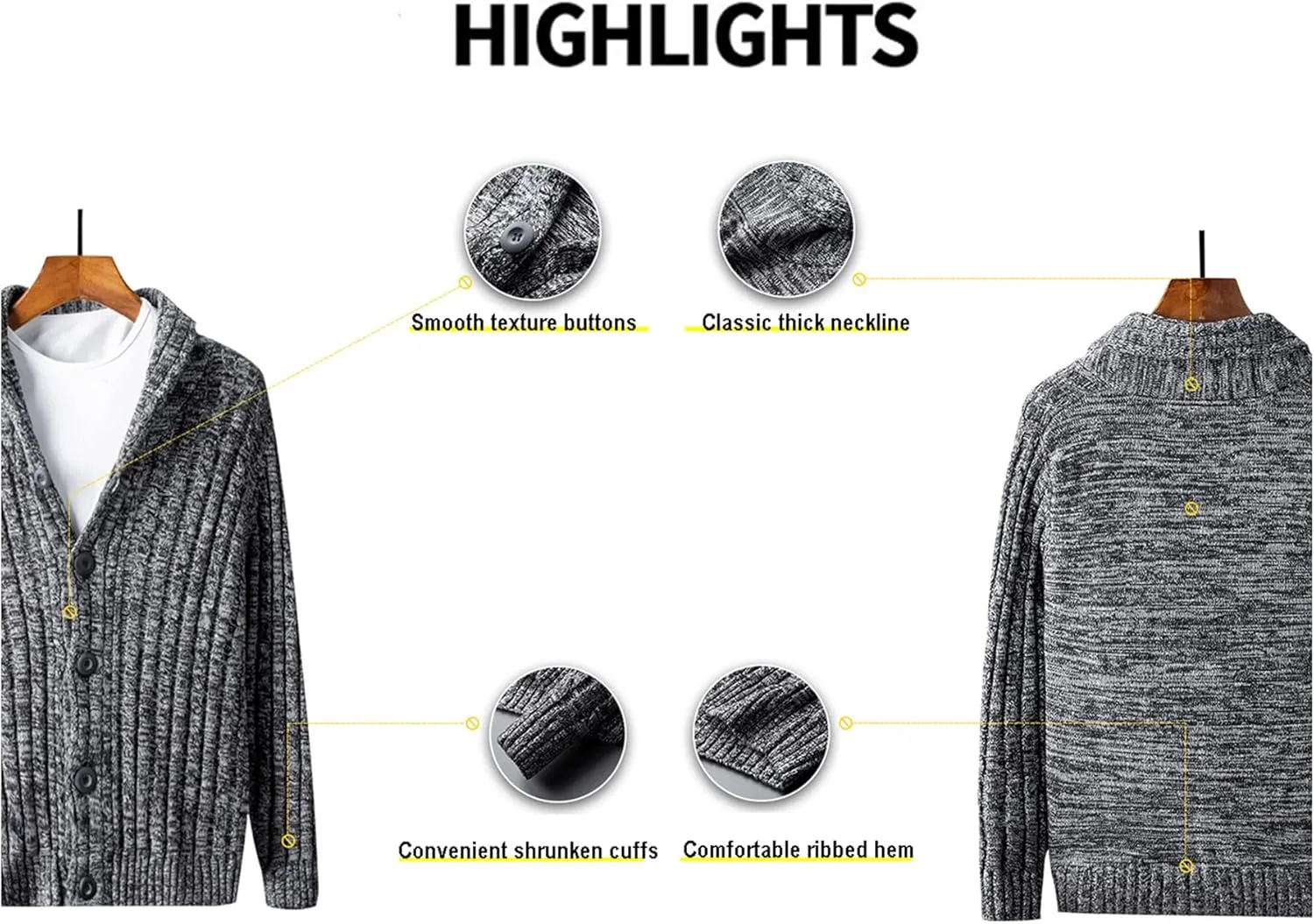Men's Shawl Collar Cable Knitted Cardigan Button Down Knitwear Cotton Chunky Warm Sweater Coat