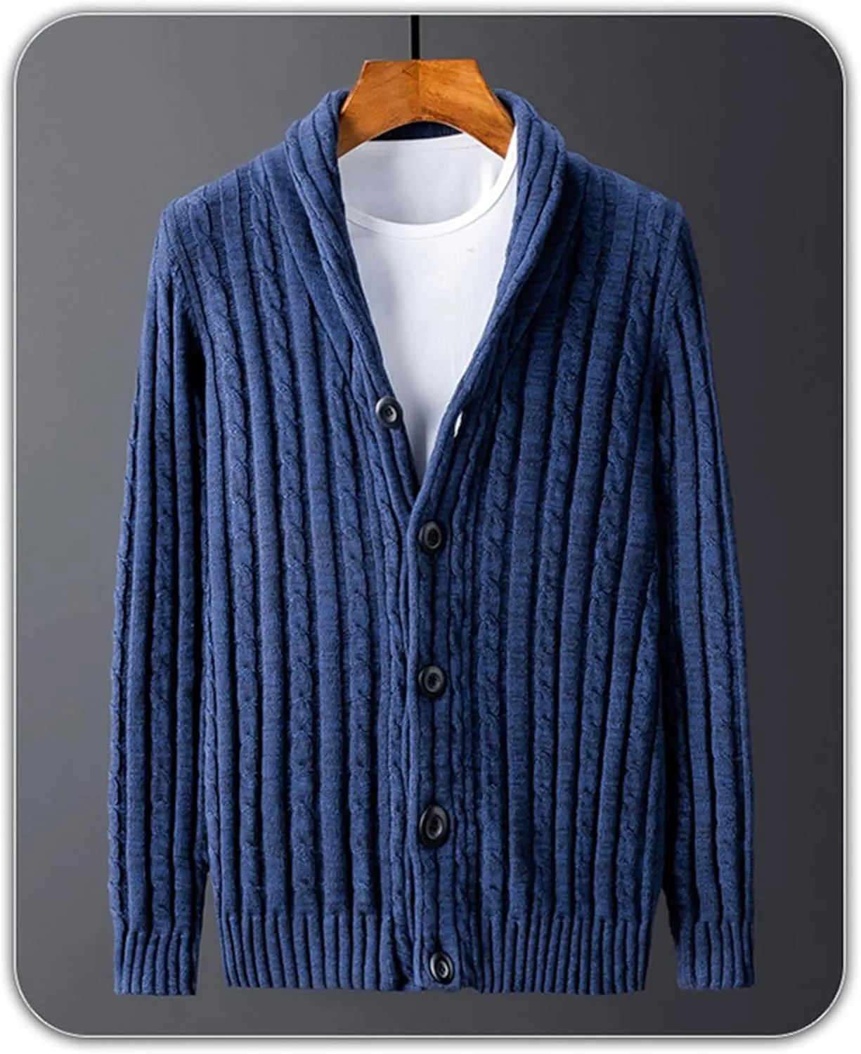 Men's Shawl Collar Cable Knitted Cardigan Button Down Knitwear Cotton Chunky Warm Sweater Coat