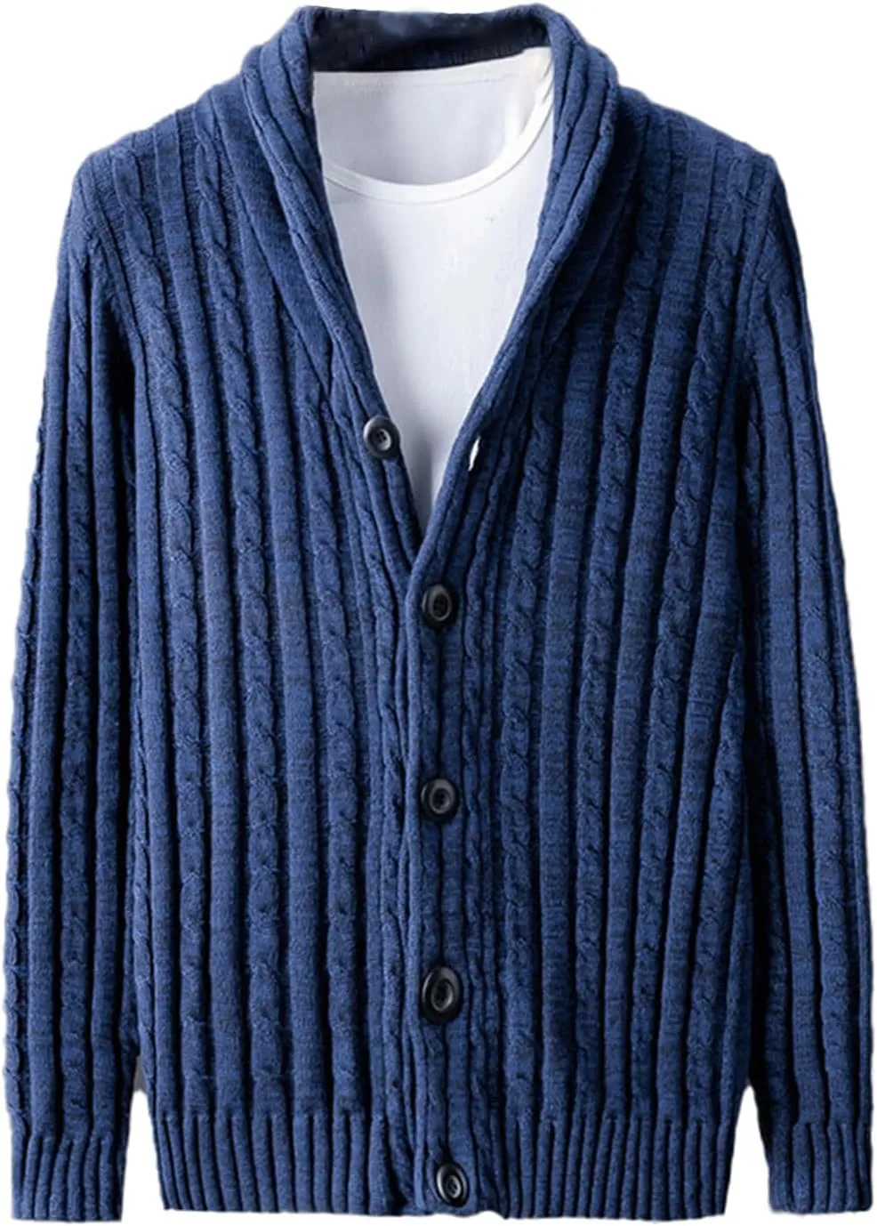 Men's Shawl Collar Cable Knitted Cardigan Button Down Knitwear Cotton Chunky Warm Sweater Coat