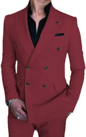 Men's Suit 2 Pieces Slim Fit Formal Double Breasted Wedding Suit Sets Blazer for Groomsmen