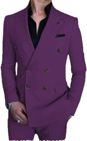 Men's Suit 2 Pieces Slim Fit Formal Double Breasted Wedding Suit Sets Blazer for Groomsmen