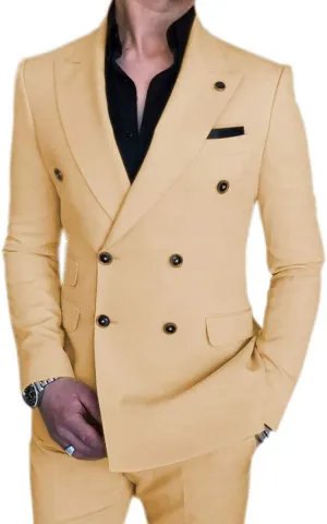 Men's Suit 2 Pieces Slim Fit Formal Double Breasted Wedding Suit Sets Blazer for Groomsmen