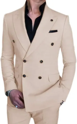 Men's Suit 2 Pieces Slim Fit Formal Double Breasted Wedding Suit Sets Blazer for Groomsmen