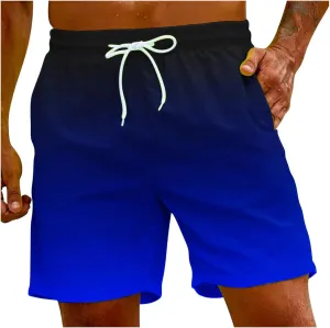 Mens Swim Trunks Gradient Color Beach Shorts Quick Dry Board Shorts for Summer Vacation Surf