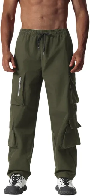 Men's Tactical Cargo Pants with Elastic Waistband Multi-Pocket Utility Joggers for Hiking Outdoor Casual Wear