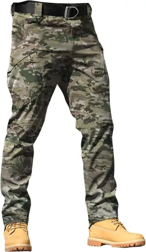Men's Tapered Hiking Cargo Pants Lightweight Water-Resistant Flex Ripstop Trousers Outdoor Casual Jogger Camo Lounge Pants