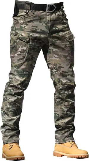 Men's Tapered Hiking Cargo Pants Lightweight Water-Resistant Flex Ripstop Trousers Outdoor Casual Jogger Camo Lounge Pants