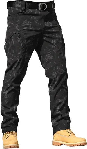 Men's Tapered Hiking Cargo Pants Lightweight Water-Resistant Flex Ripstop Trousers Outdoor Casual Jogger Camo Lounge Pants
