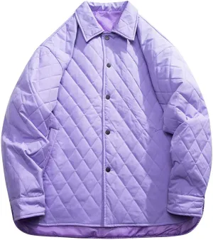 Men's Windbreaker Puffer Jacket Down Coats Winter Lightweight Loose Fit Jackets Lapel Plus Size Button Quilted Jackets