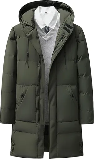 Mens Winter Coats Long Thicken Warm Parka Jacket Hooded Puffer Jackets Lightweight Windproof Padded Coat Outerwear