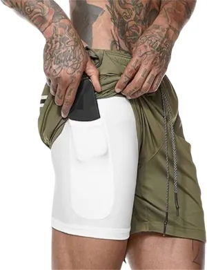 Men's Workout Running 2 in 1 Shorts, Lightweight Gym Training Running Quick Dry Shorts with Pockets Towel Loop