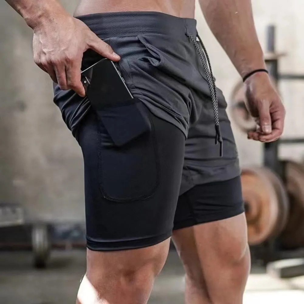 Men's Workout Running 2 in 1 Shorts, Lightweight Gym Training Running Quick Dry Shorts with Pockets Towel Loop