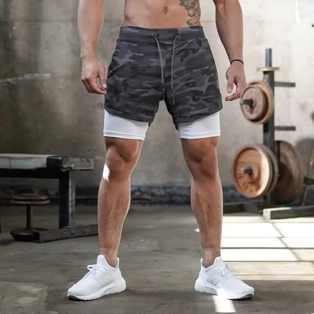 Men's Workout Running 2 in 1 Shorts, Lightweight Gym Training Running Quick Dry Shorts with Pockets Towel Loop