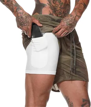 Men's Workout Running 2 in 1 Shorts, Lightweight Gym Training Running Quick Dry Shorts with Pockets Towel Loop