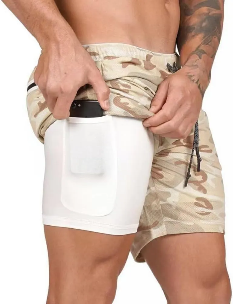 Men's Workout Running 2 in 1 Shorts, Lightweight Gym Training Running Quick Dry Shorts with Pockets Towel Loop