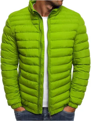 Mmoneyake Men's Down Puffer Jacket Lightweight Packable Outerwear Solid Color Zip Up Warm Cozy Coats Quilted Padded Jacket